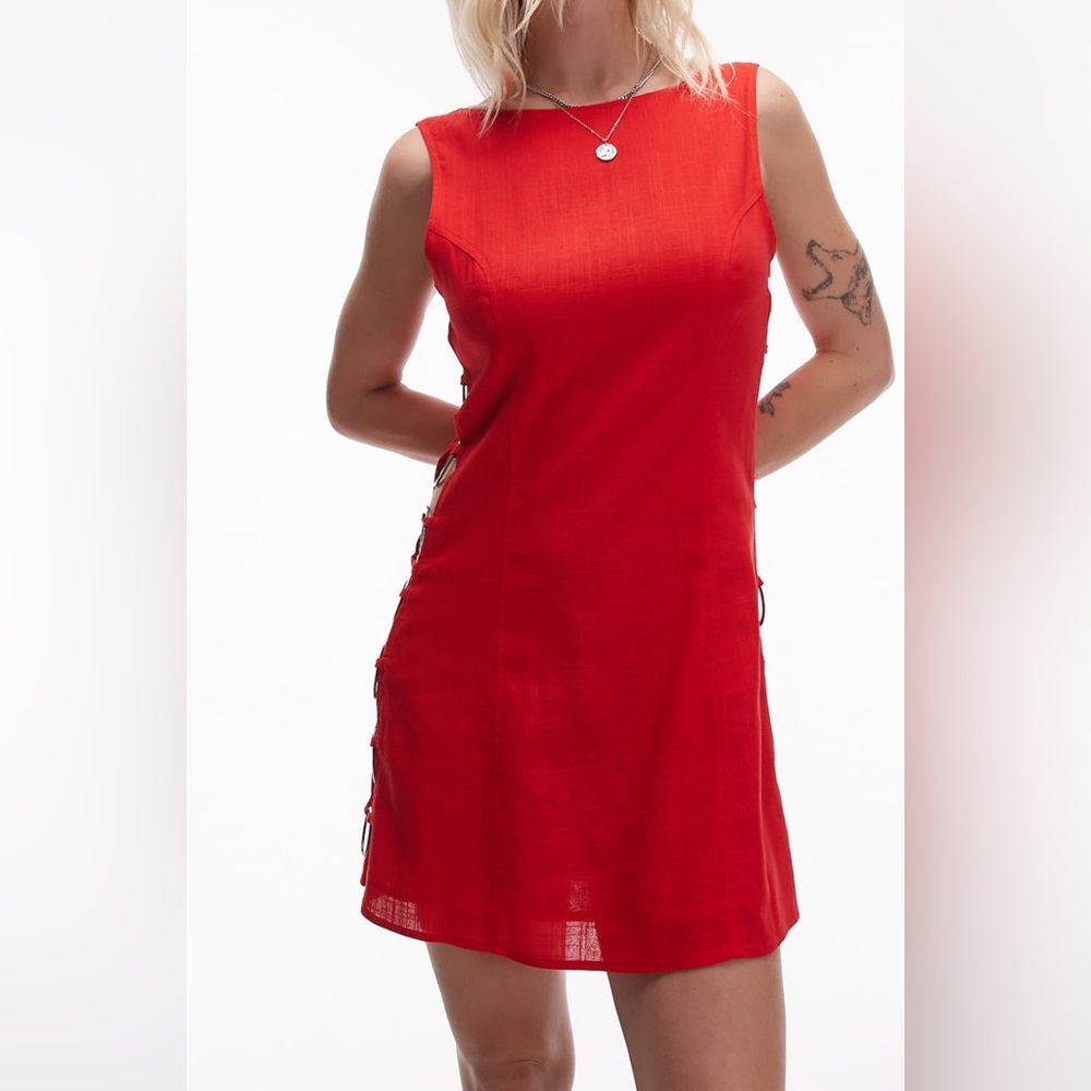 VRG Girl Discoteca Ring-Detail Linen Mini Dress - Picture 2 of 6